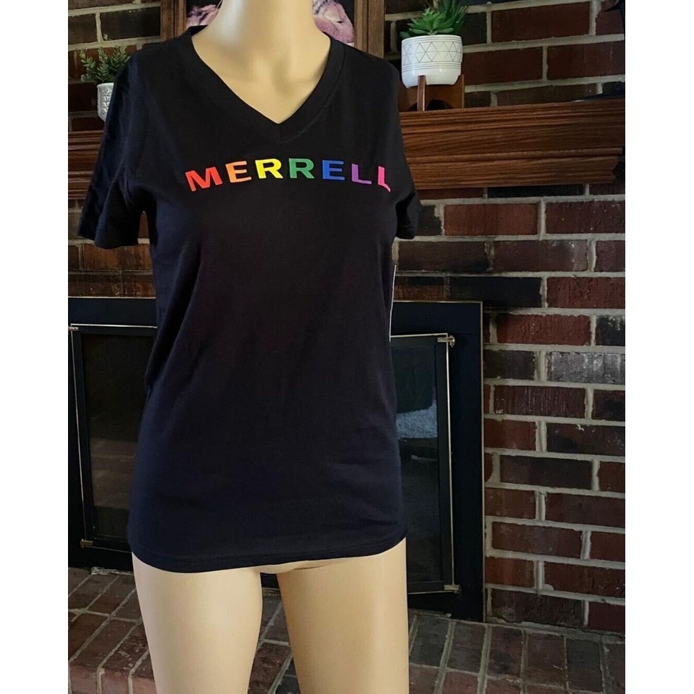 MERRELL Women's Arch Black Stonewash Short Sleeve V Neck T Shirt Size‎ XS New - Picture 6 of 11